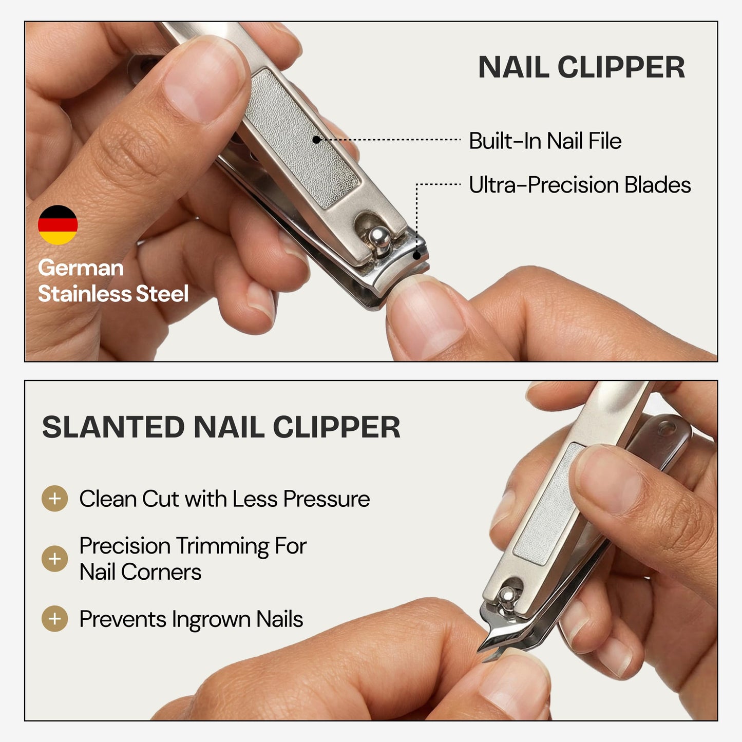 Beauty Power 9 in 1 Professional Manicure Pedicure Set - Stainless Steel Nail Clippers, Nano File, Cuticle Nipper, Scissors, Tweezers, Travel PU Leather Case for Men & Women - Father's Day - Brown