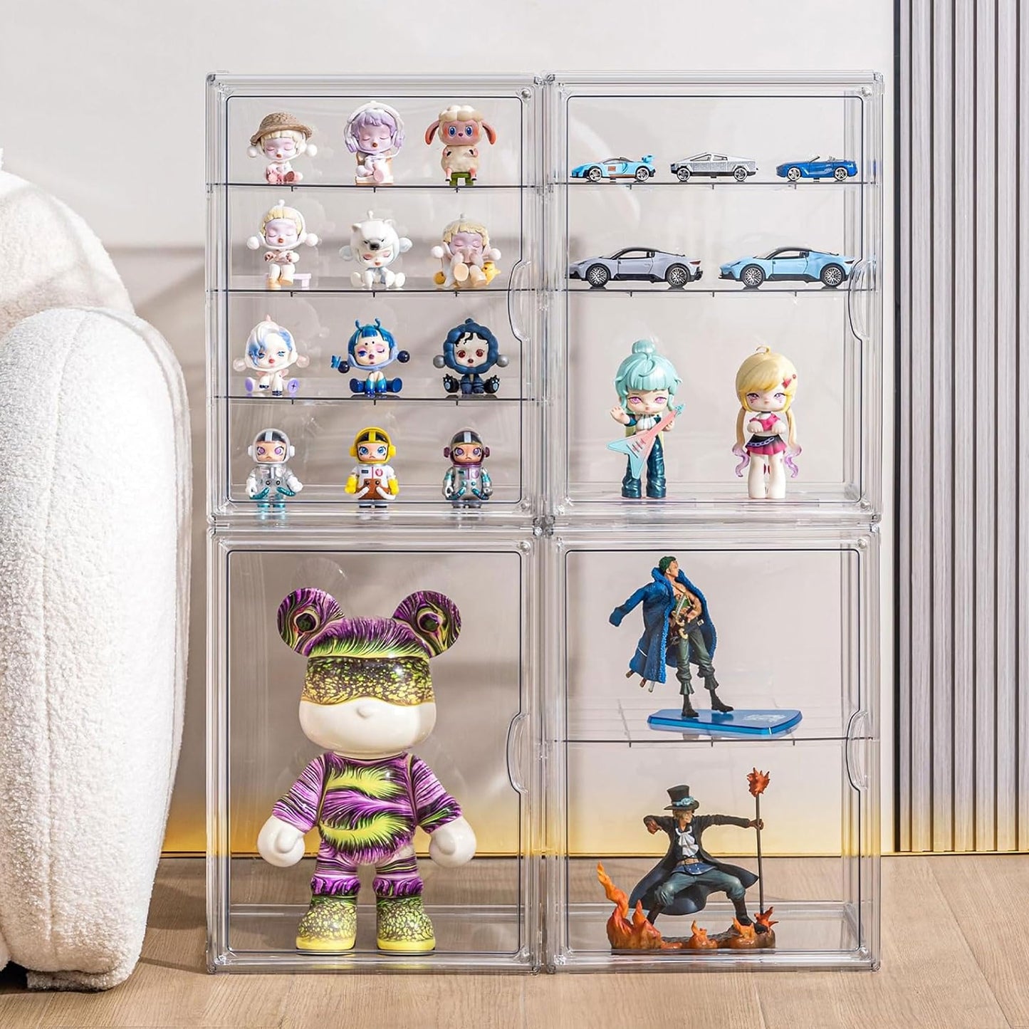 Clear Acrylic Display case for Figures, Acrylic Boxes for Display, Stackable Display Boxes for Collectibles with Magnetic Door and Removable Shelves, Figure Display for Figurines, Pop Figures, Models