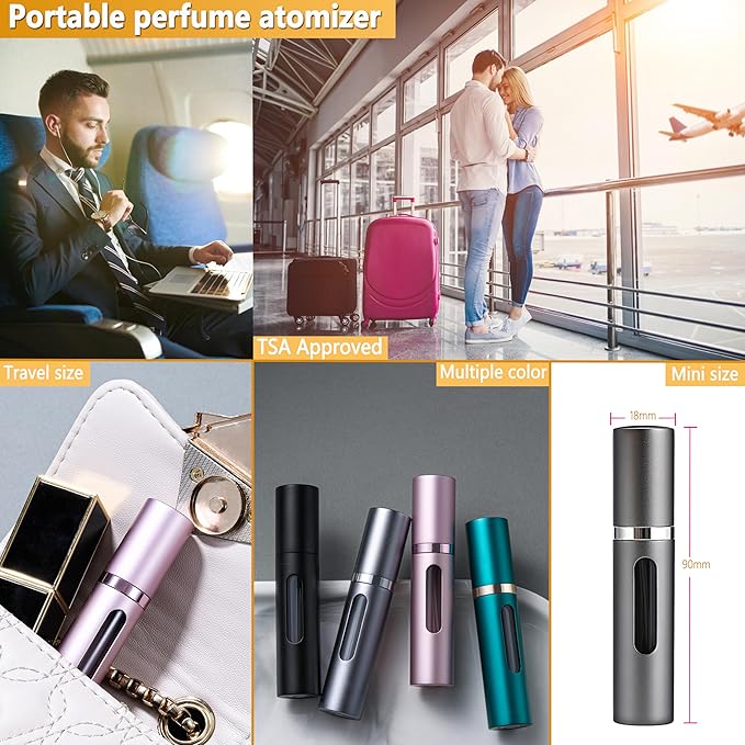 Perfume Travel Refillable Bottle - 2-Pack 5ML Pocket Perfume Atomizer, Travel Perfume Atomizer Refillable Perfume Spray Bottle, Portable Perfume Sprayer (Black & Gray)