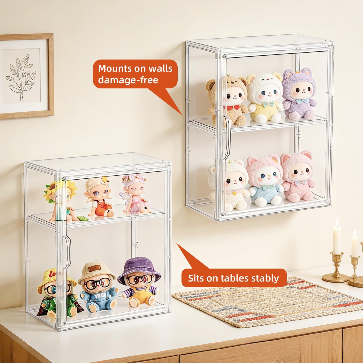 Acrylic Wall Mount Display Case for Collectibles Figures, 2 Tier