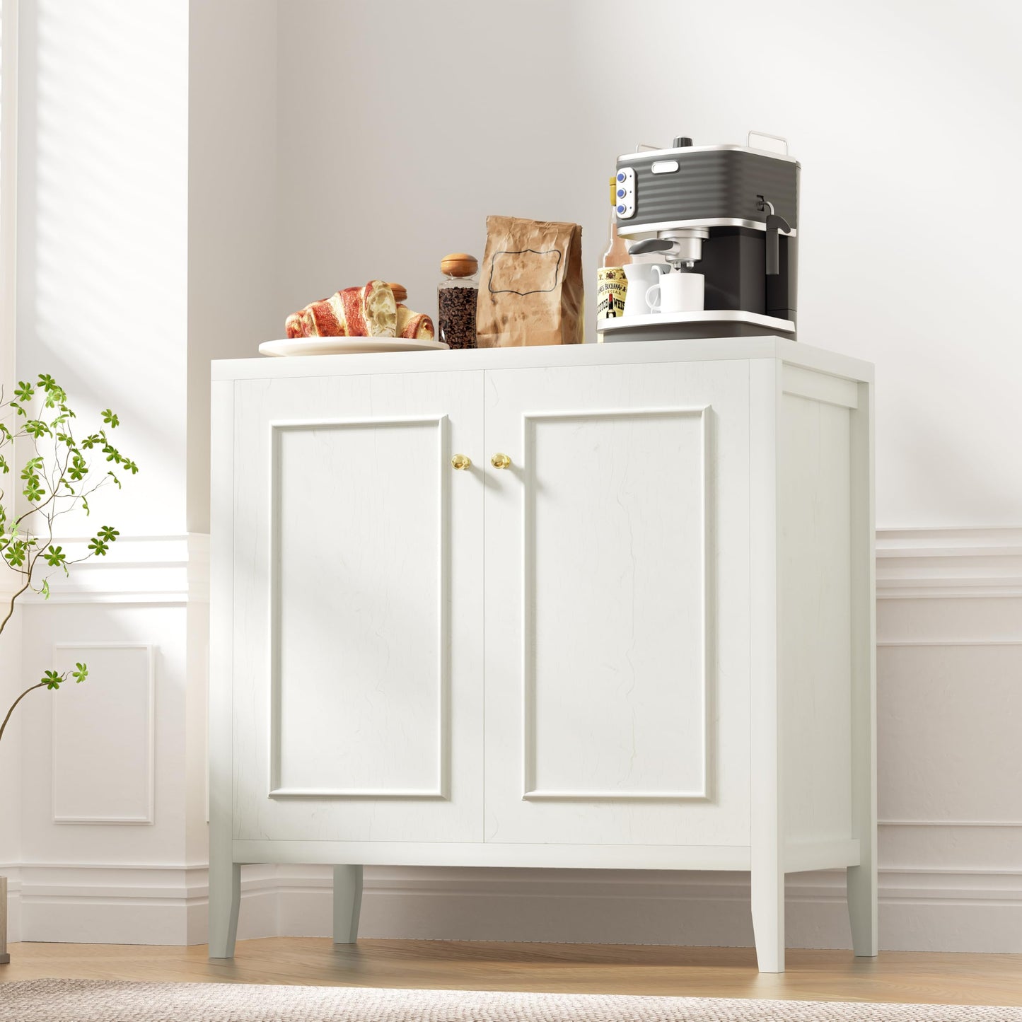 VDNEND Multifunctional Storage Cabinet, Modern 2 Doors Freestanding Cabinet Buffet Cabinet for Bathroom, Kitchen, Living Room, Office, Restaurant, Entryway Organizer (Antique White)
