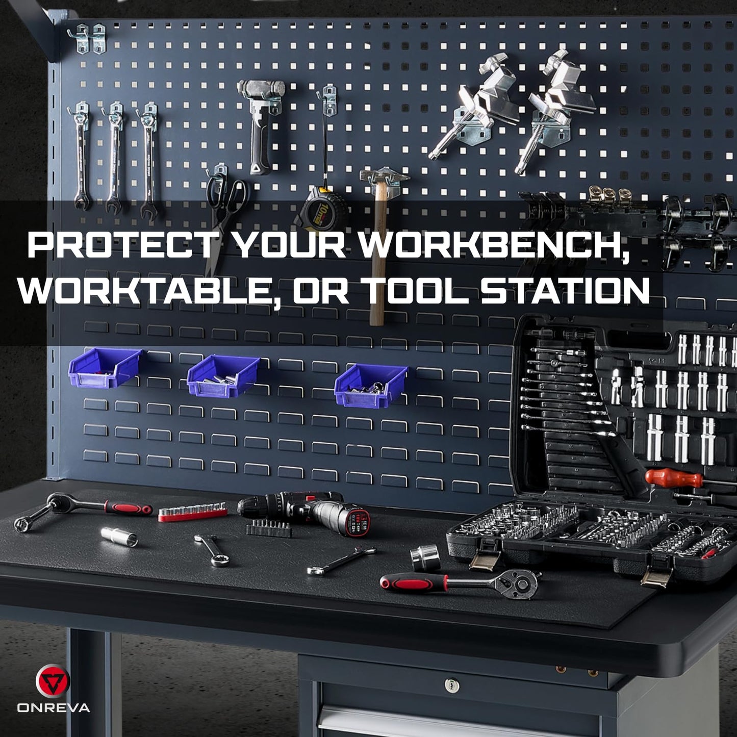 ONREVA Workbench Mat 20X48 Inches, EVA Rubber Work Mat, Protect Your Work Bench Top, Heavy Duty Pad for Tool Box Top, Table, Tool Station, Rolling Cabinet Cart Cover Liner Matt, 48"X20" 5mm Thick