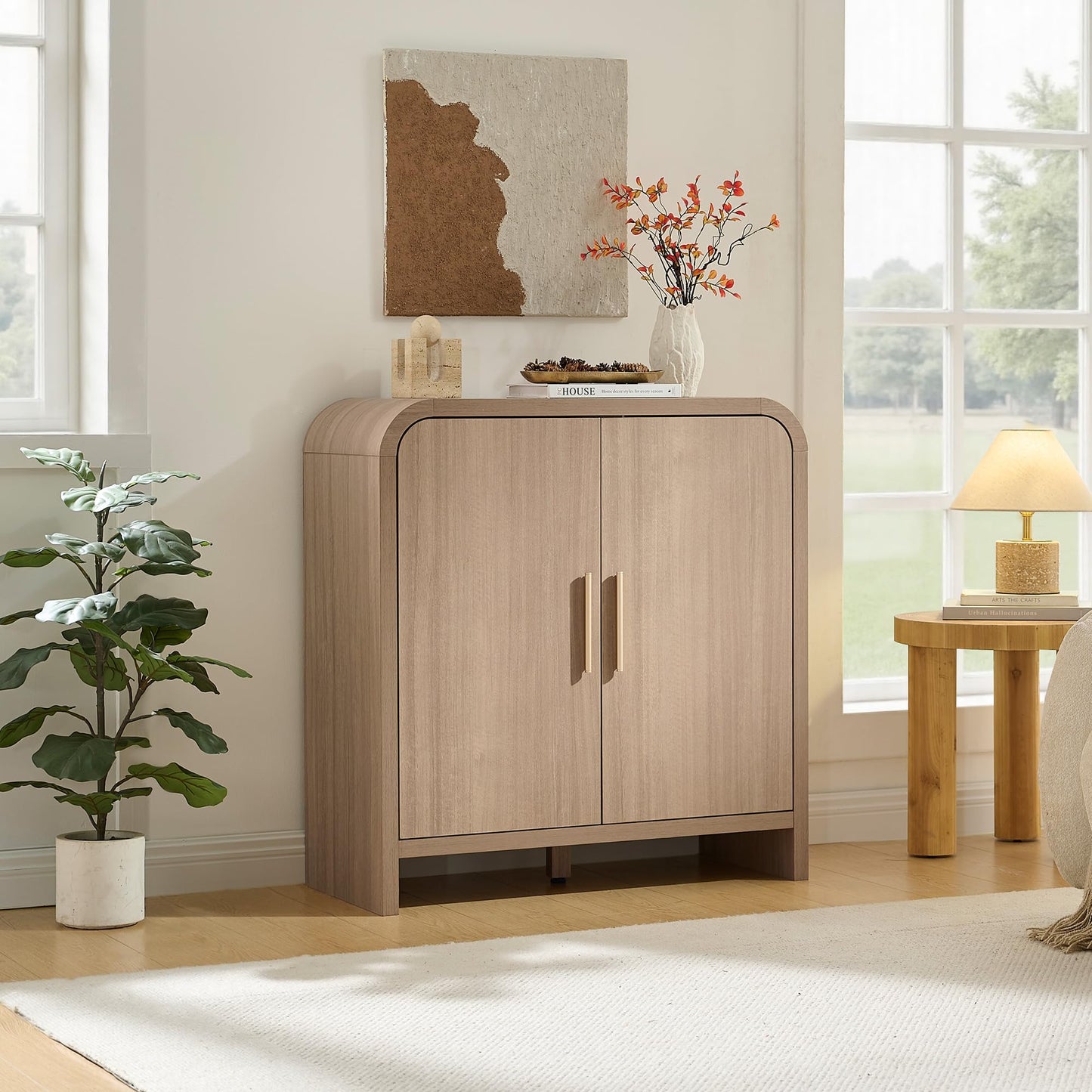 Fantaxia Sideboard Buffet Cabinet, Buffet Cabinet with Storage and 2 Adjustable Shelves, Sideboard Credenza Cabinet for Kitchen Entryway, Raw Oak