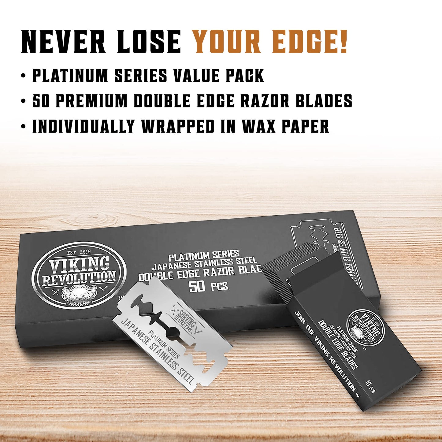 SHAVING REVOLUTION Black Long Handle Double Edge Safety Razor with 60 Platinum Japanese Stainless Steel Blades – Close, Smooth, and Precise Shave for Men, Easy Blade Replacement. With Cleaning Brush.