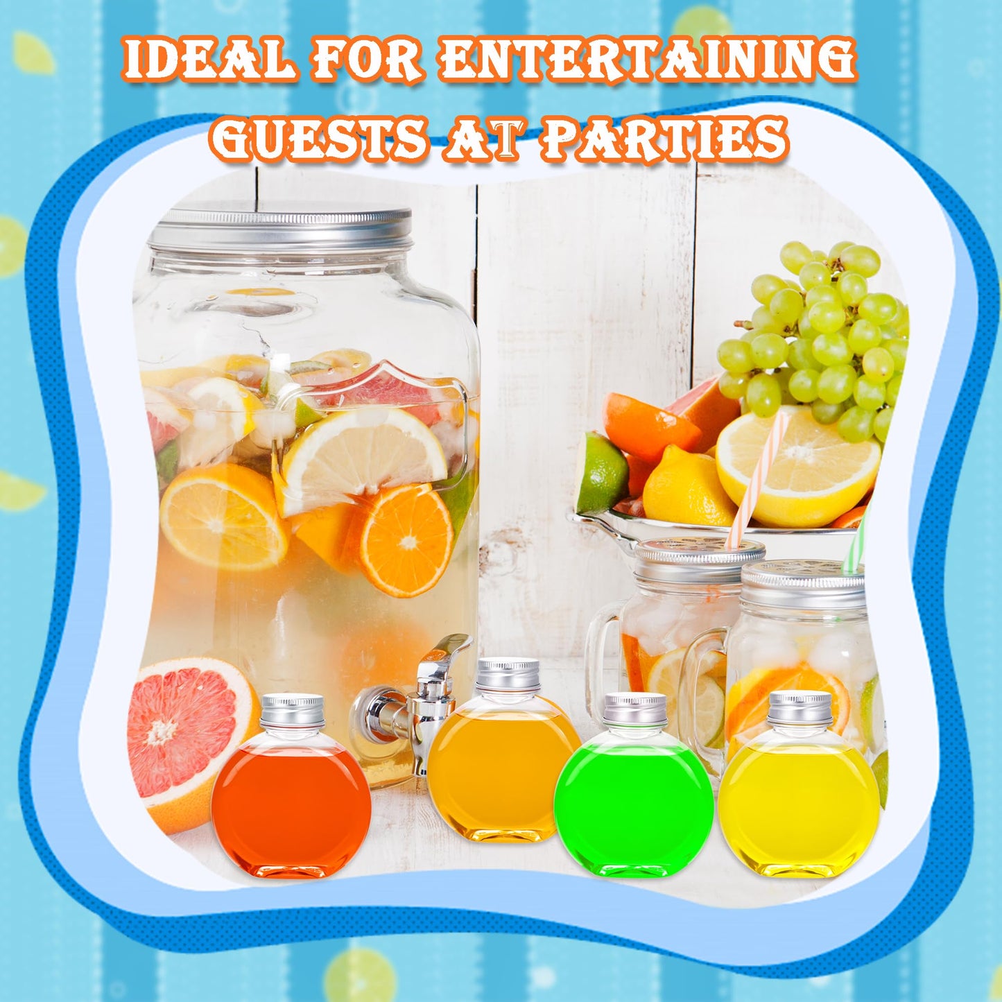 32 Pack Plastic Juice Bottles with Silver Aluminum Cap Clear Mini Plastic Flask Bulk 10 oz Leak Proof Juice Container Round Flat Beverage Container for Milk Coffee Picnic Christmas Birthday Party