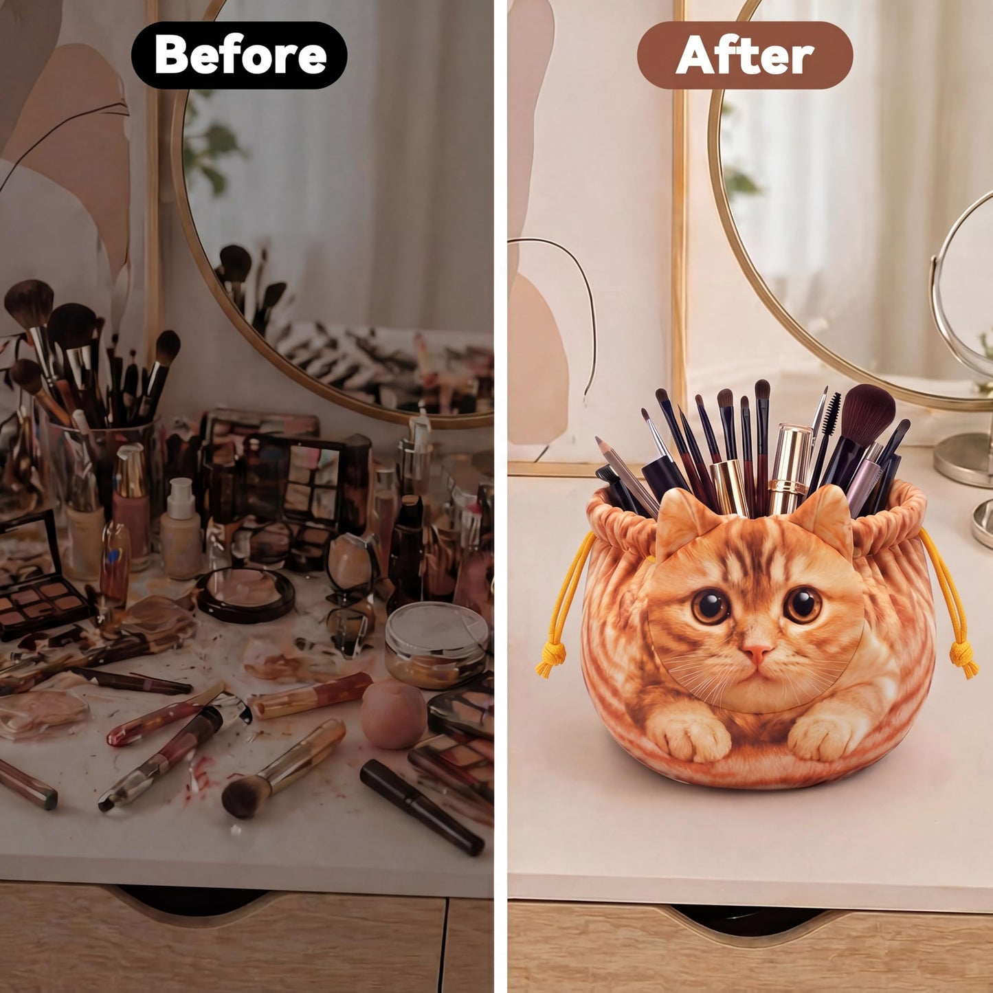 Tallew 3 Pcs Cat Drawstring Makeup Bag Large Capacity Cute Funny Cat Gifts Dormitory Cosmetic Bag for Women Portable Travel Pouch Toiletry Organizer for Birthday Gifts for Cats Lovers