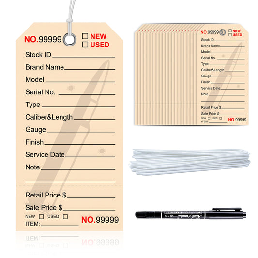 100 PCS Gun ID Tags Rifle Identification Tags with Numbered 100 Strings Firearm 4.1 x 2.2 Inch Inventory Tags Gun Safe Organization Label with Metal Eyelet Durable Paper (100)