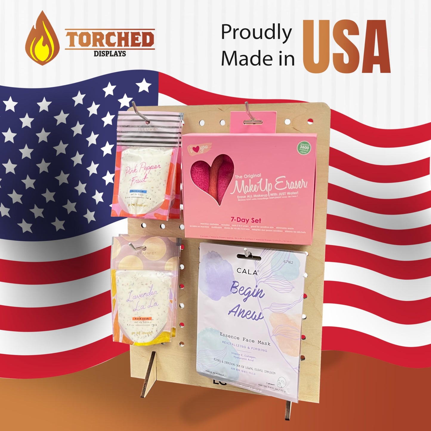 Torched Pegboard Display Stand for Jewelry, Craft Shows, Selling, Vendor Events, Tools, Peg Board Accessories Rack Organizer, Large 9.75" L x 4.3" W x 14" H, Natural…