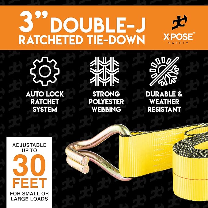 Ratchet Straps Heavy Duty 3" x 30' – 16,200 lbs Break Strength Tie Down Straps with Double J Hooks, Ratcheting Cargo Straps for Truck, Trailer, Kayak, Motorcycle & Moving – 10 Pack