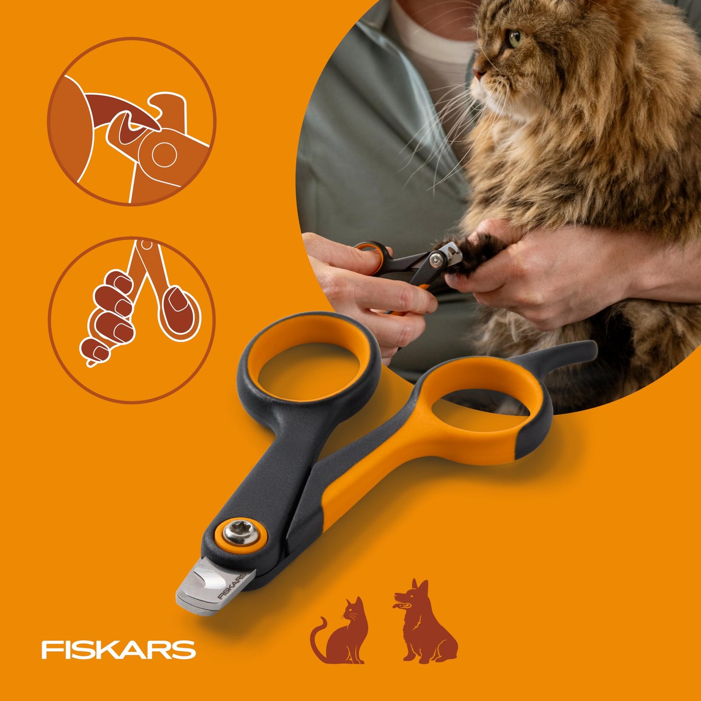Fiskars Pet Small Pet Nail Clippers, Cat and Dog Nail Trimmers for Grooming, Pet Supplies with Precision Stainless Steel Blades & SoftGrip Handle, 4.25”, Orange/Black