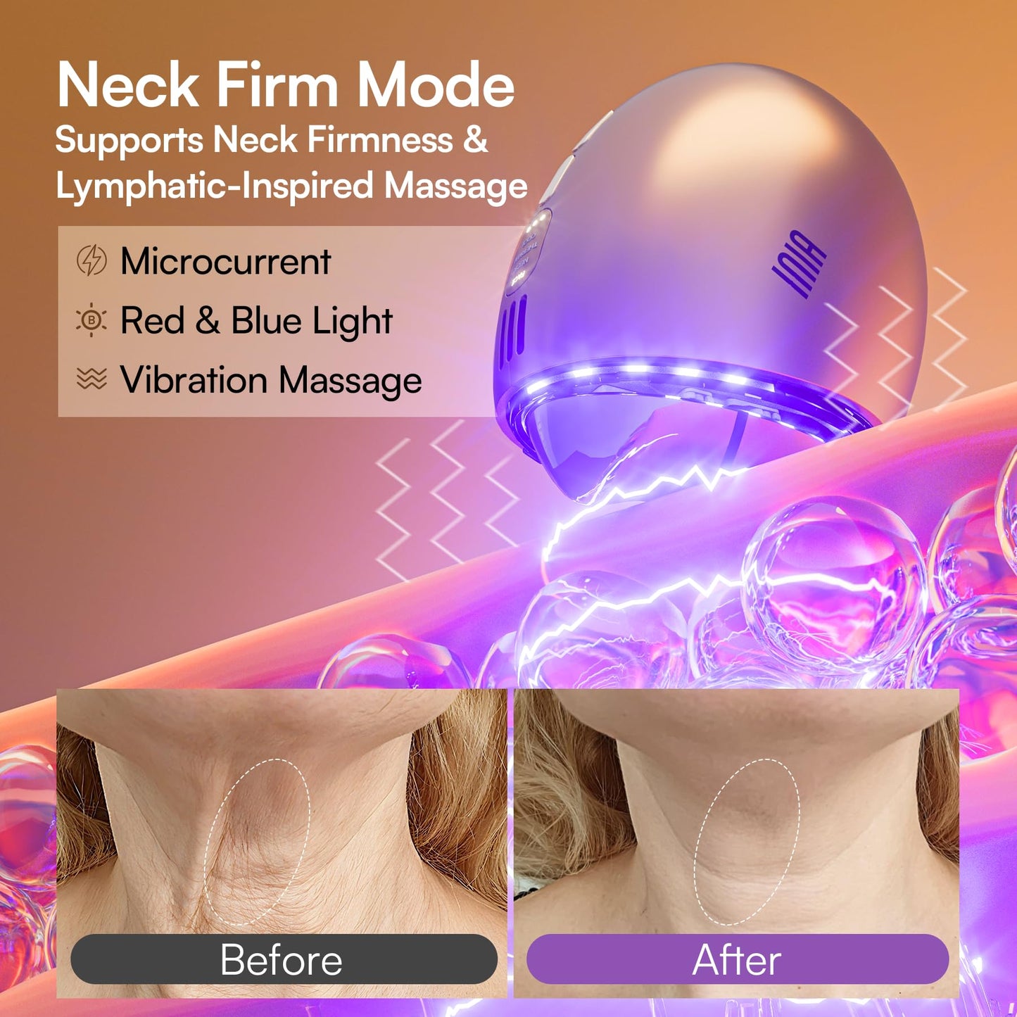 INIA 7-in-1 Red Light Therapy for Face and Neck Gua Sha Facial Massager Tool Device with Thermal and Cryo Mode for Puffiness & Firming Skincare Tool