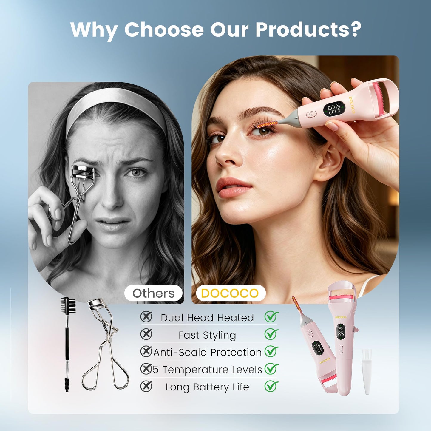 Heated Eyelash Curler Dual Head, Electric Eyelash Curler with 5 Adjustable Temperature, USB-C Rechargeable lash Curler 8s Fast Heating 24H Long Lasting Lash Curls to Style Natural Eyelashes