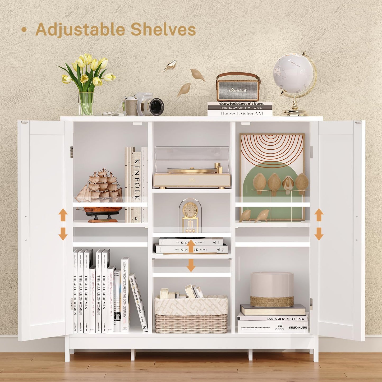 Iwell Storage Cabinet with 2 Doors and 4 Storage Shelves, Buffet Cabinet, Bathroom Cabinet for Living Room, Entryway, Home Office, White