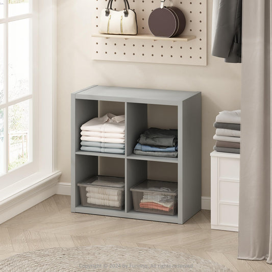 Furinno Cubic Closet Organizers and Storage, 4-Cube Closet Organizer, Open Shelf Closet Storage, Extra Thick Frame for Wardrobe, Bedroom, Living Room, Light Grey