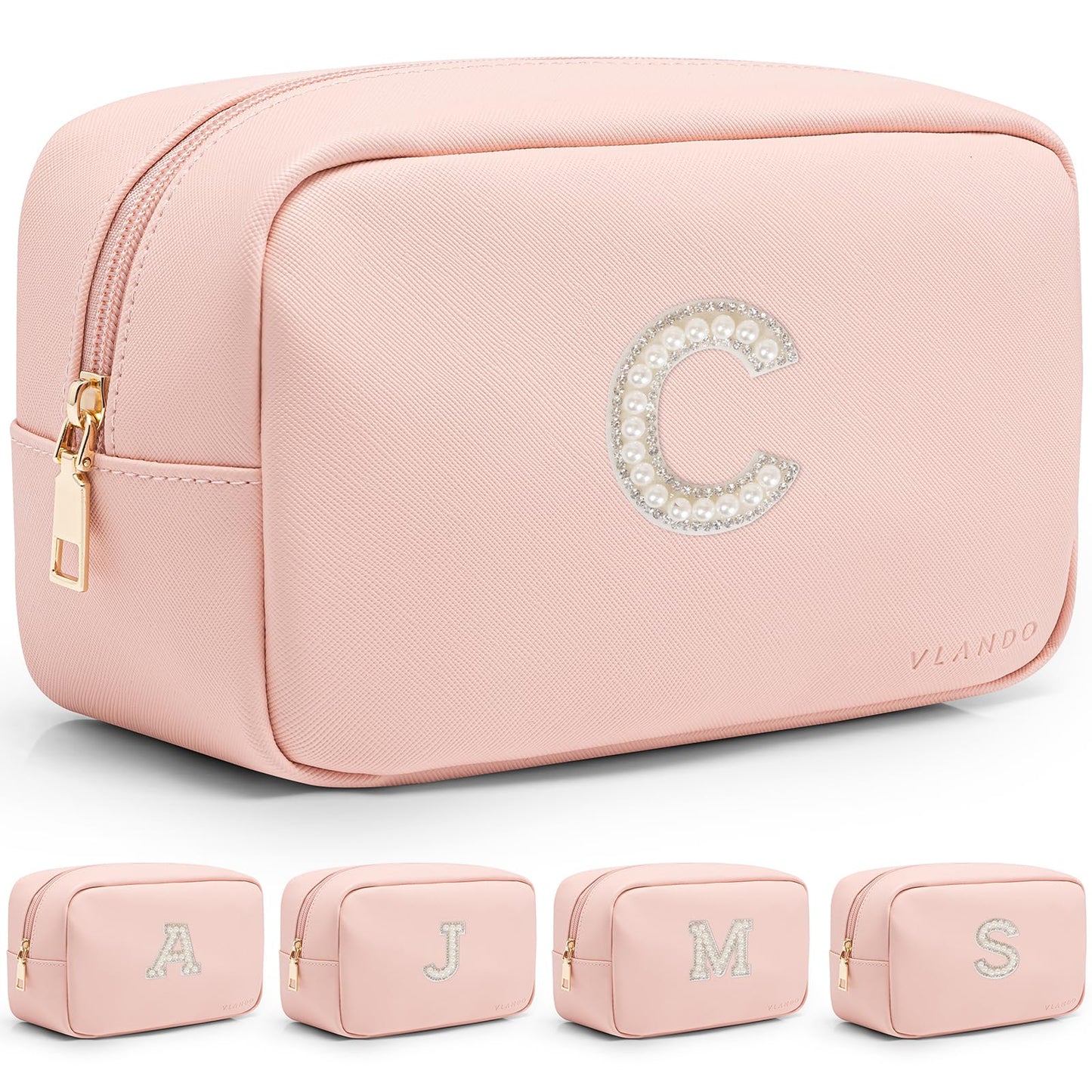 VLANDO Initial Makup Pouch Birthday Gifts for Teen Personalized Toiletry Bag w Zipper, Graduation Gifts Holidays Day Gifts Makeup Bag for Purse Preppy Stuff for Girls Letter C