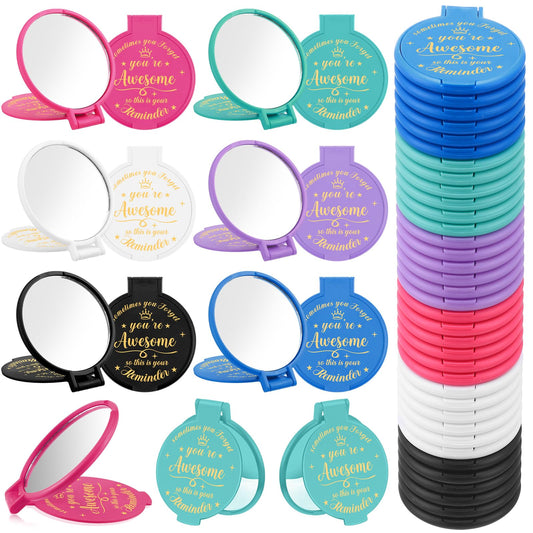 Gulfmew 36 Pcs 2.76 Inch Inspirational Compact Mirror Bulk Women Small Gifts Graduation Mothers Day Party Favors Purse Mirror Pocket Mini Items for Adult Coworker Cheerleader Swag Bag (Classic Colors)