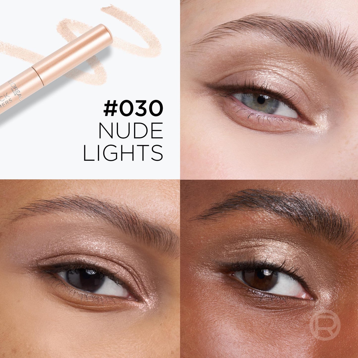 L'Oreal Paris Le Shadow Stick Shimmer Eyeshadow, High-Pigment, Long-Lasting, and Blendable Cream Eyeshadow Stick, Transfer and Smudge-Resistant Eye Makeup, Nude Lights