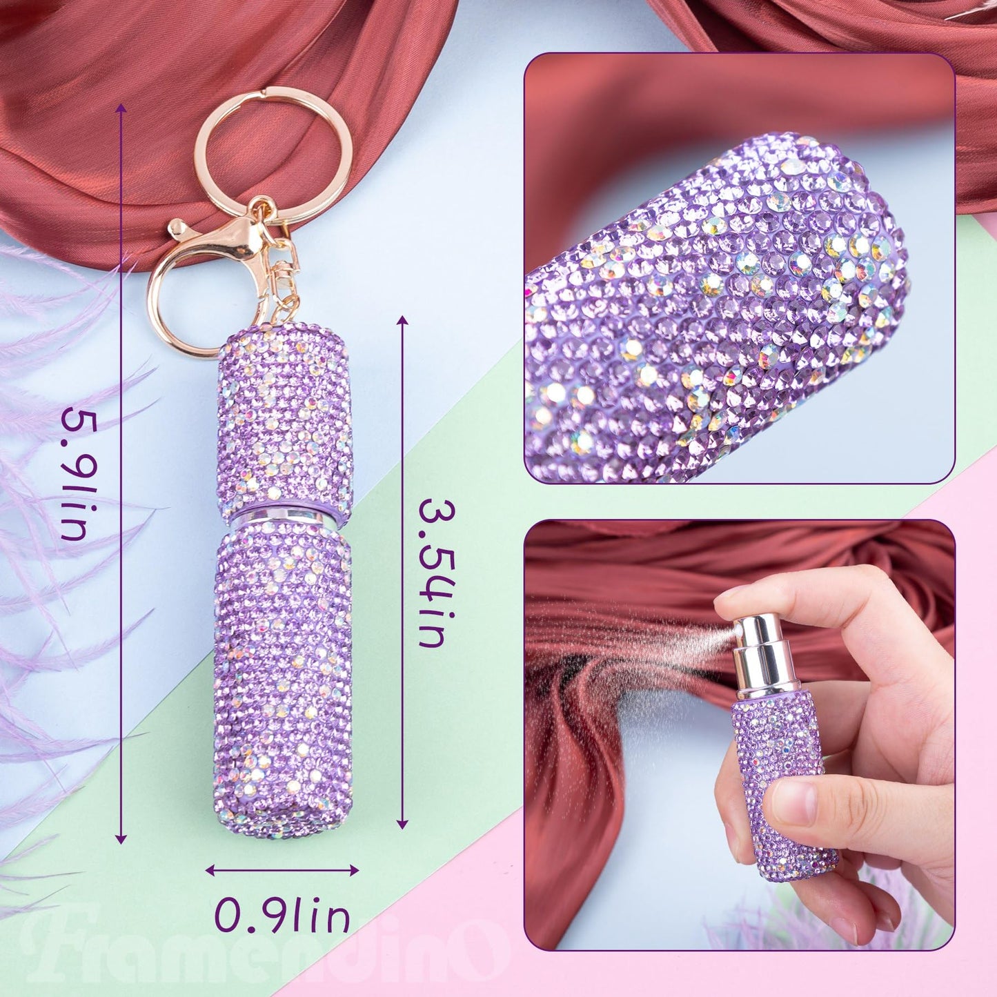 Framendino, 3 Pack 5ML Perfume Bottle Crystal Empty Spray Dispensers With Keychain for Travel