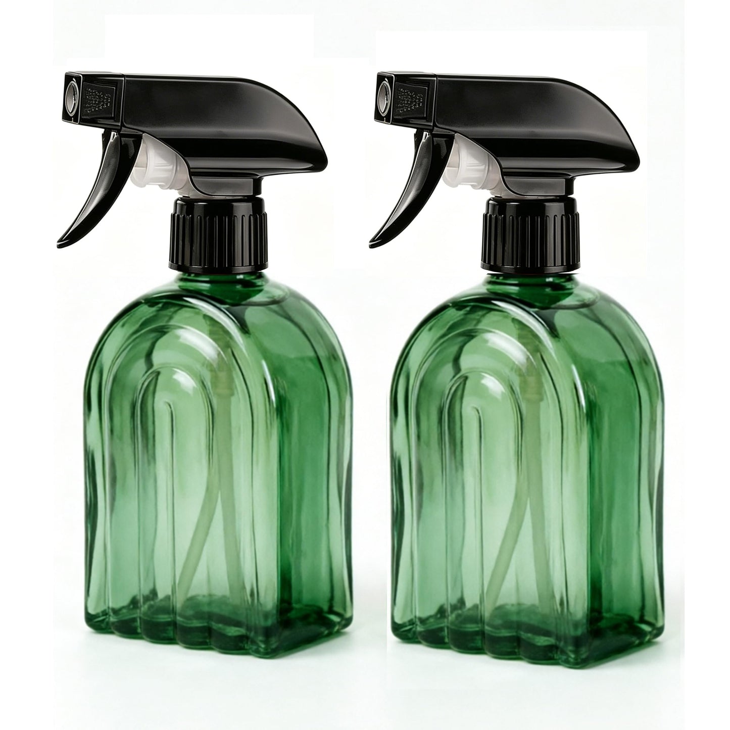 Green Glass Spray Bottle, Refillable Indoor Plant Mister,13.5oz Water Spray Bottle with Adjustable Nozzle,Plant Mister Spray Bottles for Indoor Plants, Cleaning, Hair Care, Pets Care(2pcs)