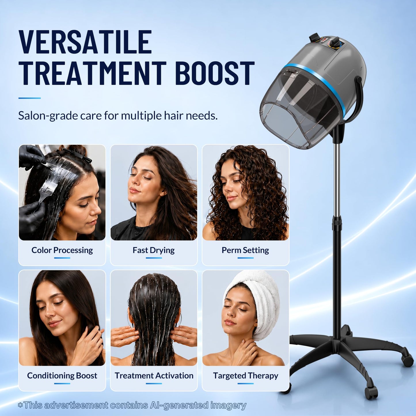 Epetlover 1300W Adjustable Hooded Hair Dryer Professional Stand Up Bonnet Hair Dryer Salon Equipment with Rolling Base for Home Hair Drying