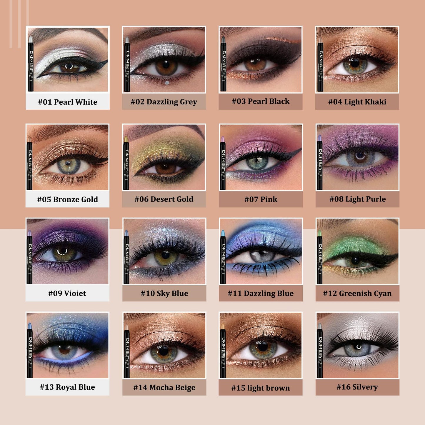 MooGlamor Colorful Shimmery Eye Shadow Stick Glittering Eye Shadow Sticks Set with Retractable and Waterproof Eyeshadow Pencil for Long-Lasting Makeup Eyeshadow (16 Pcs)