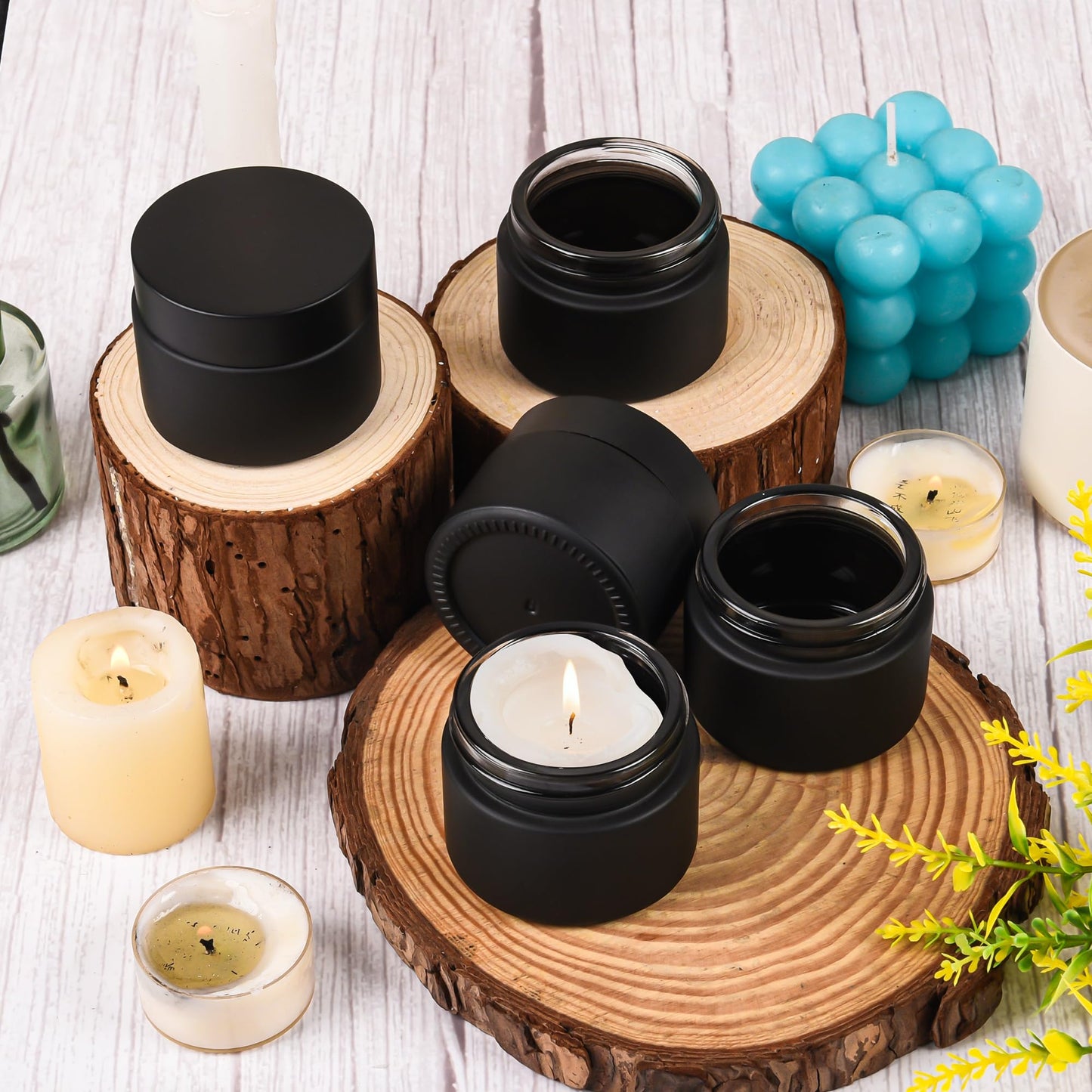 BILLIONSTARS 50g Black Frosted Glass Cream Jars with Black Lid - Airtight Cosmetic Containers for Face Cream, Body Lotion, DIY Skincare Packaging, BPA-Free (Set of 24) (Black Frosted, 1.7oz)