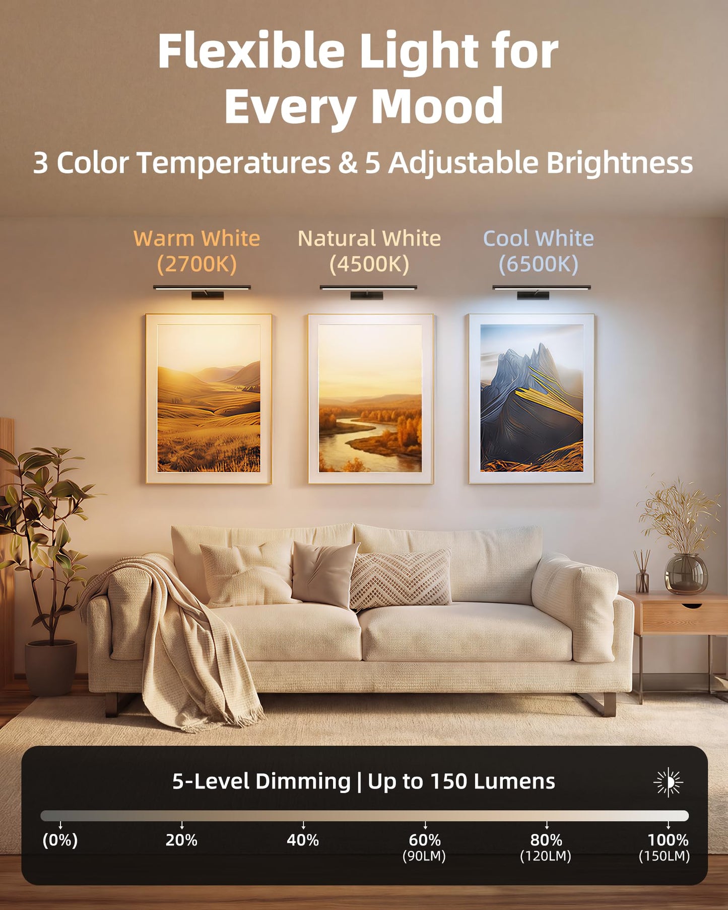 EZVALO Picture Light for Wall, 4800mAh 16'' Rechargeable Wireless IR Remote Built in Battery Lights for Painting, Dimmable Magnetic LED Art Display Light, Colors Temperatures, for Gallery, Living Room