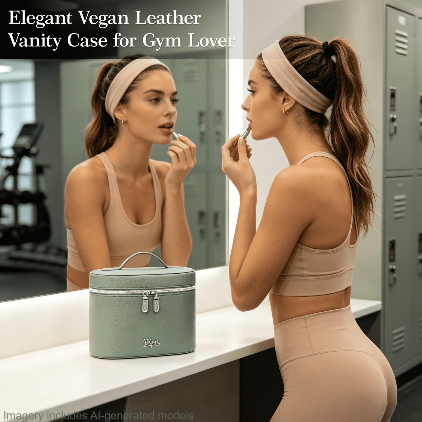 BOYATU Makeup Bag Vanity Case: Vegan Leather Cosmetic Bag for Women - Waterproof Travel Toiletry Organizer with Removable Divider - Portable Make up Bag with Handle (Green)