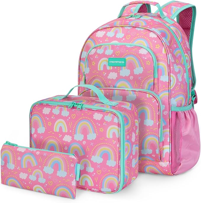 mommore Kids Backpack for Boys Girls Preschool Kindergarten Backpacks Lightweight Elementary School Bookbag with Lunch Box