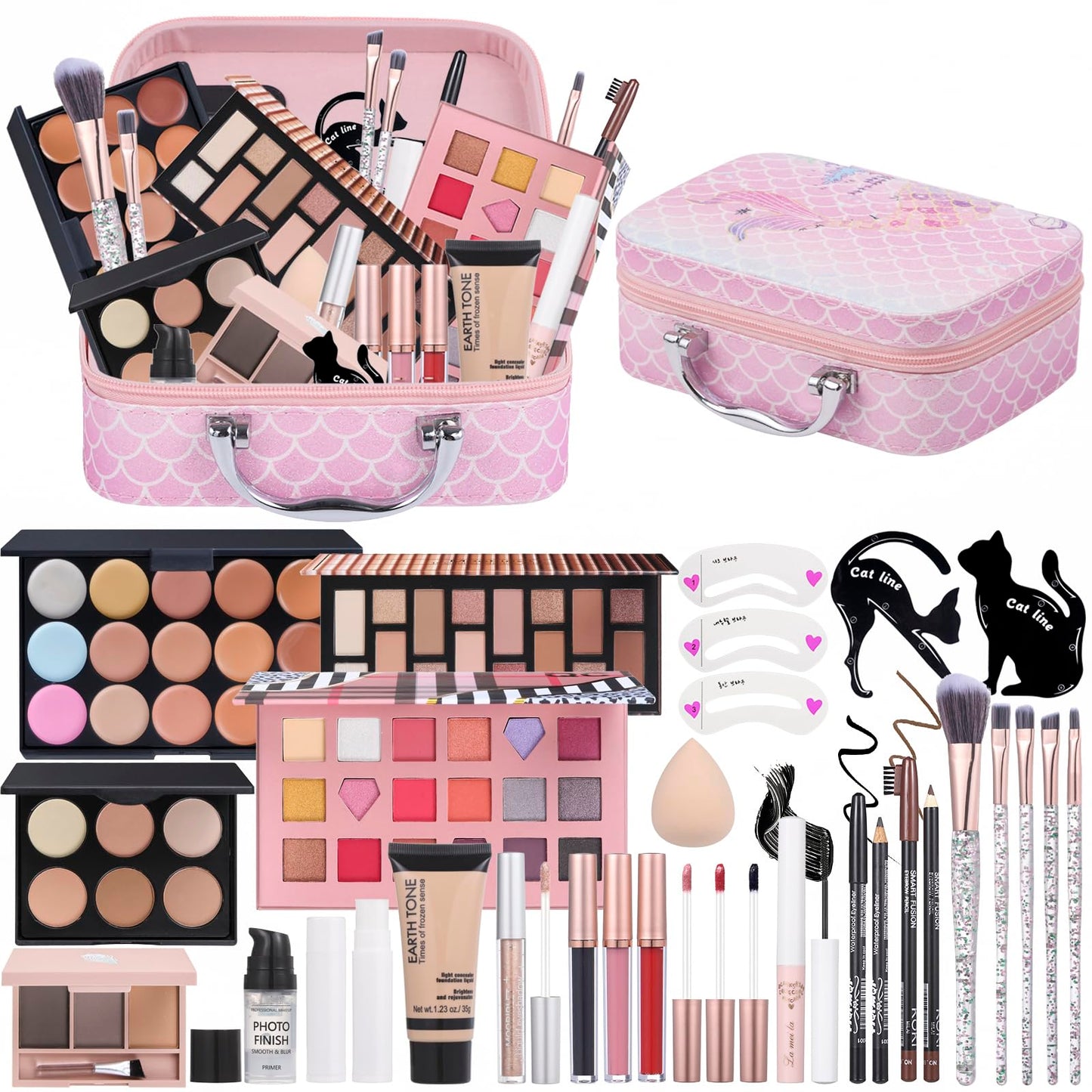 Makeup Kit For Girls, Makeup Set For Teen Beginners, Make up Gift Set For Women with Makeup Box, Eyeshadow Palettes, Foundation, Concealer, brushes set (Colors 18)