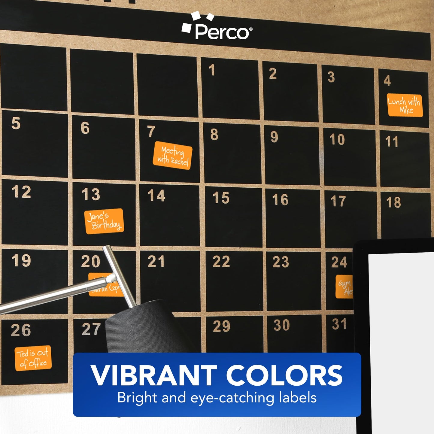 Perco Neon Orange 1x2 Inch Labels with Perforation for Easy Tear-Off — 500 Stickers Per Roll — Strong Adhesion, Priority Handling, Action Needed & Fast-Moving Inventory Labels — Made in USA
