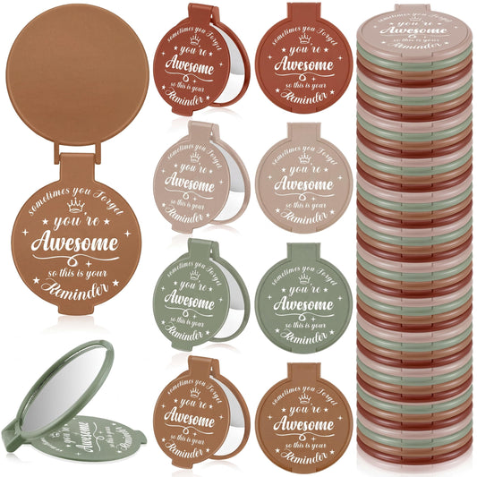 Gulfmew 36 Pcs 2.76 Inch Inspirational Compact Mirror Bulk Women Small Gifts Graduation Mothers Day Party Favors Purse Mirror Pocket Mini Items for Adult Coworker Cheerleader Swag Bag (Morandi Color)