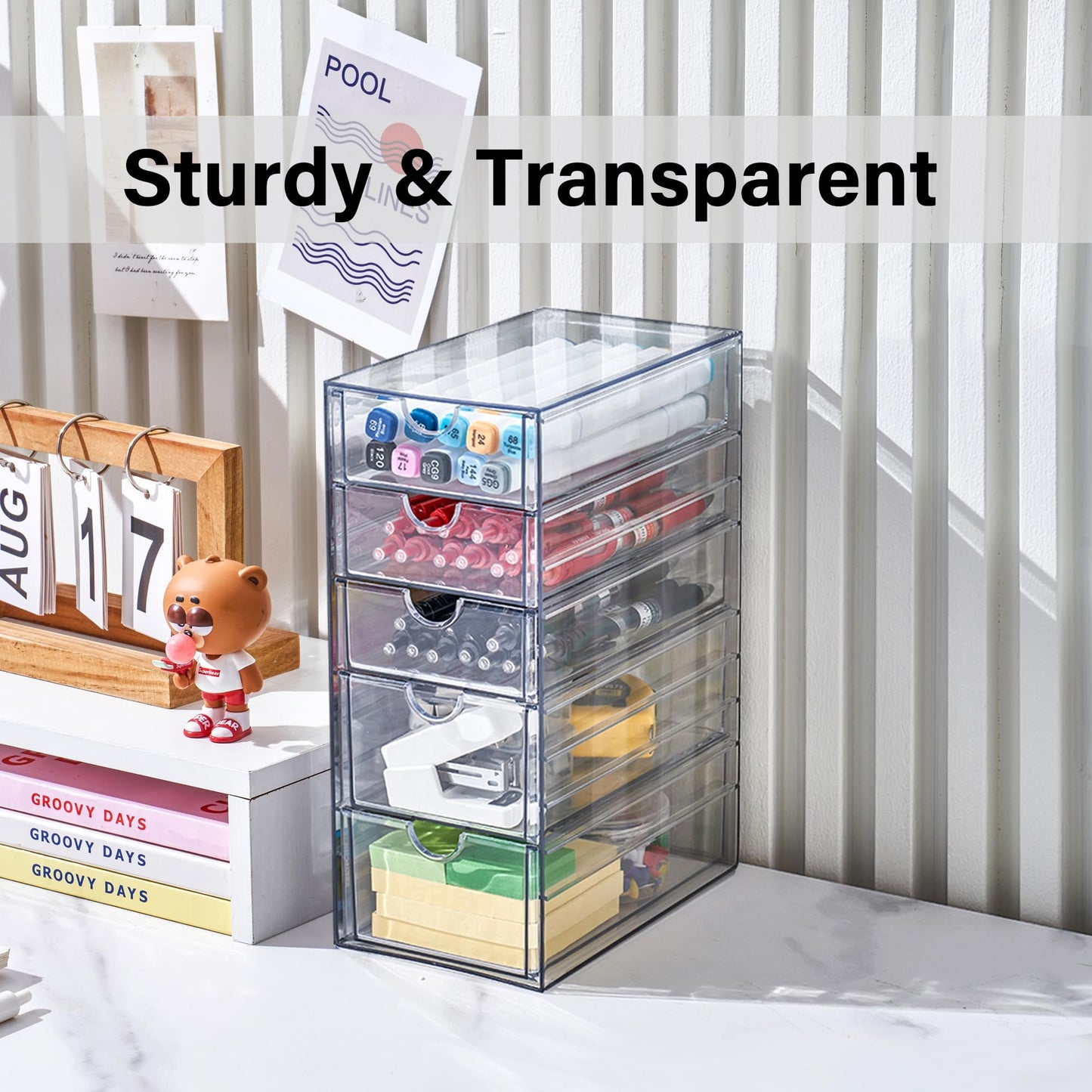 Prsildan Hair Accessories Organizer Acrylic Drawer with 5 Small Drawers