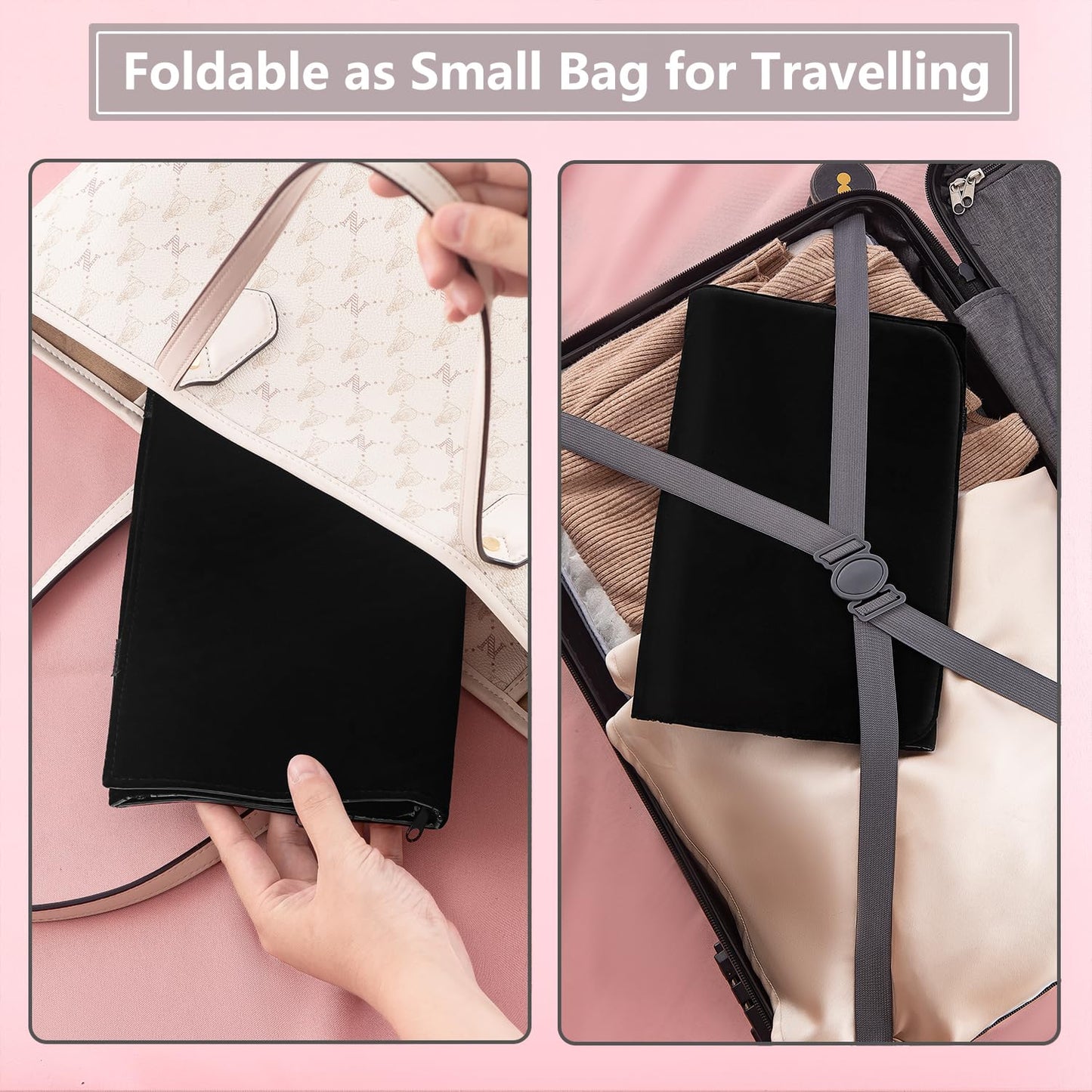 TEMUORG Travel Jewelry Organizer Foldable Jewelries Rolls Makeup Cosmetics Storage Bag for Earrings Rings Necklaces Bracelets with Zippered Pockets (36 Pockets)