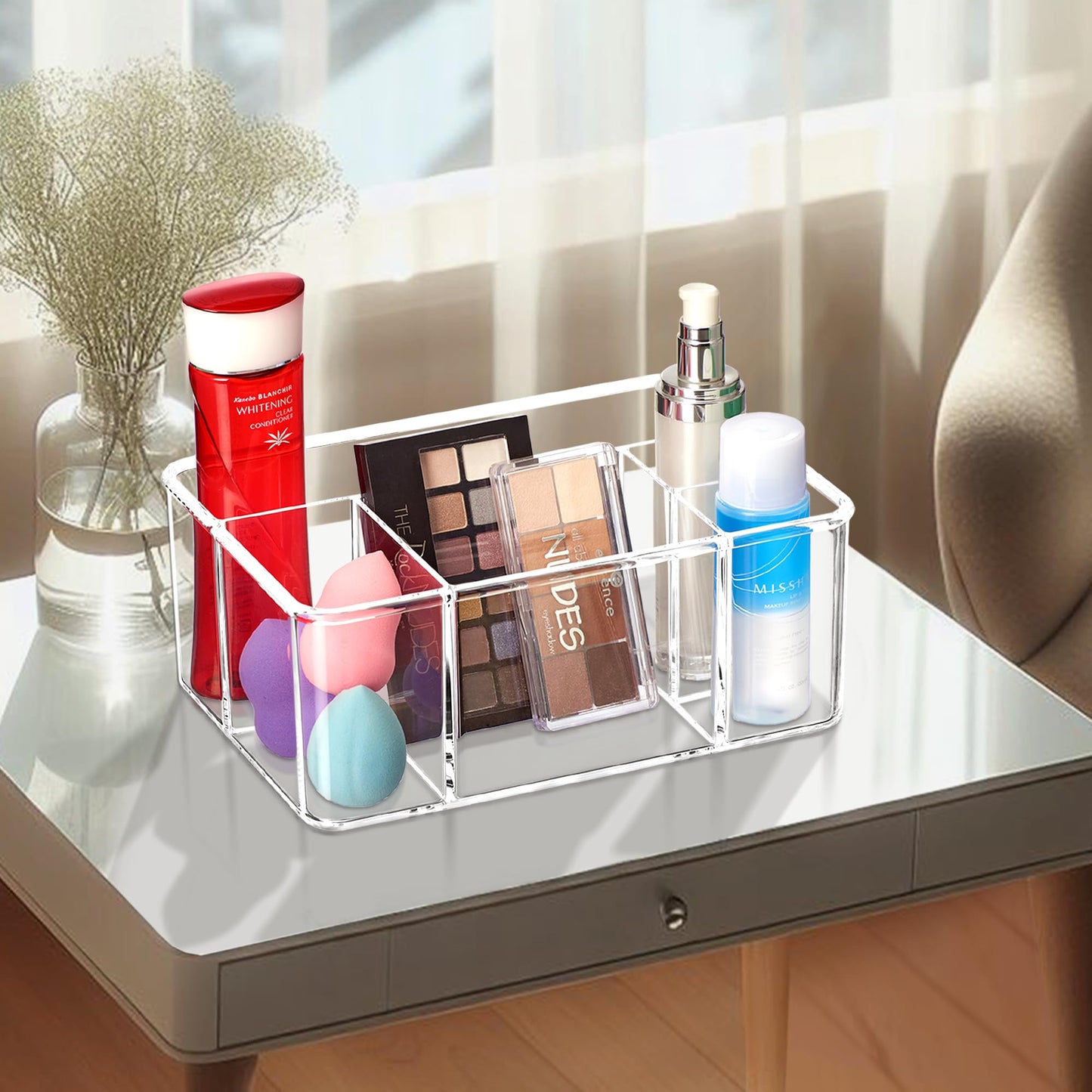 Amazing Abby - Glamour - Acrylic 5-Compartment Makeup Organizer (1-Pack), Transparent Plastic Beauty Supply Holder, Perfect Bathroom Vanity Storage for Makeup Palettes, Makeup Brushes, and More