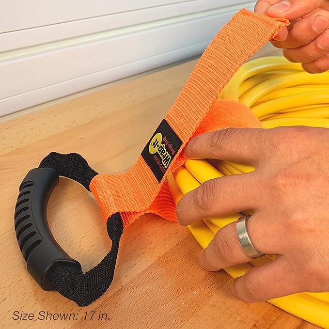 Easy-Carry Wrap-It Storage Straps - 28” (2-Pack) Blaze Orange – Heavy-Duty Hook and Loop Cord Carrying Strap, Hanger, and Organizer with Handle for Pool Hoses, Garden Hoses, Cords, Cables and More