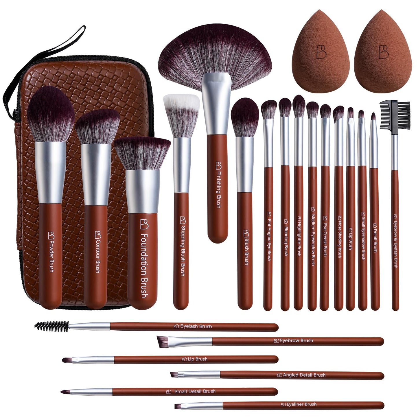 BS-MALL Professional Makeup Brush Set,22 PCS with 2 Makeup Sponges & EVA Travel Case, Foundation, Concealer, Blush, Powder & Eyeshadow Brushes for Beginners, Beauty Lovers & Everyday Glam Looks