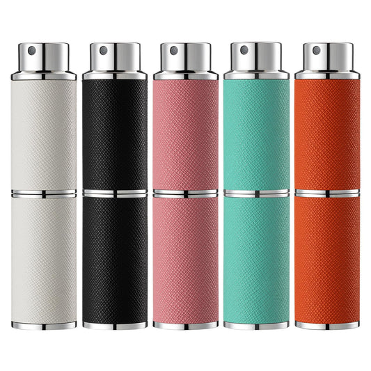 owlyee Travel Perfume Bottle Refillable - 8ML Leather Empty Mini Cologne Spray Atomizer Men - Small Fragrance Sample Sprayer - 5PCS Portable Refill Travel Essentials Container