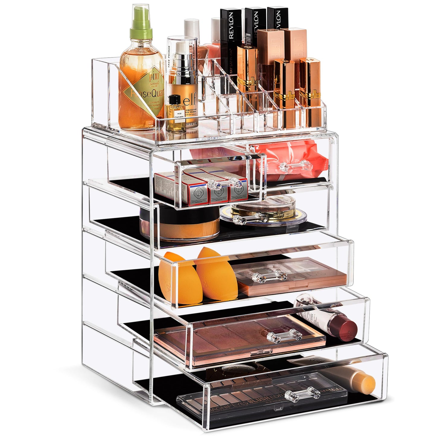 Sorbus Acrylic Makeup Organizer Set, 6-Drawer Vanity & Countertop Cosmetic Storage with Small & Wide Compartments, Clear Makeup Storage for Brushes, Jewelry – Holiday Gift for Women & Teens