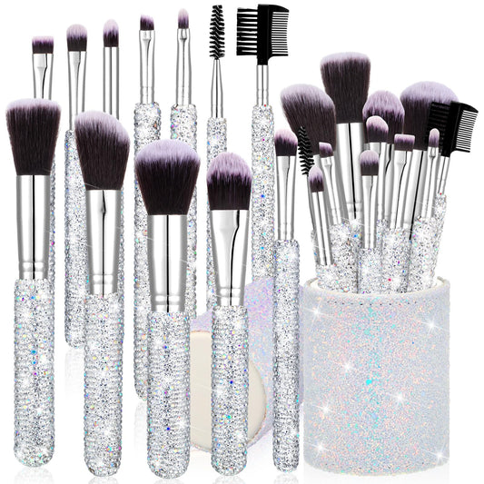Nuogo 13 Pcs Rhinestone Makeup Brushes Set 12 Bling Crystal Professional Face Cosmetics Blending Liquid Foundation Powder Concealer Eye Shadows Make up Beauty Tool Glitter with 1 Holder