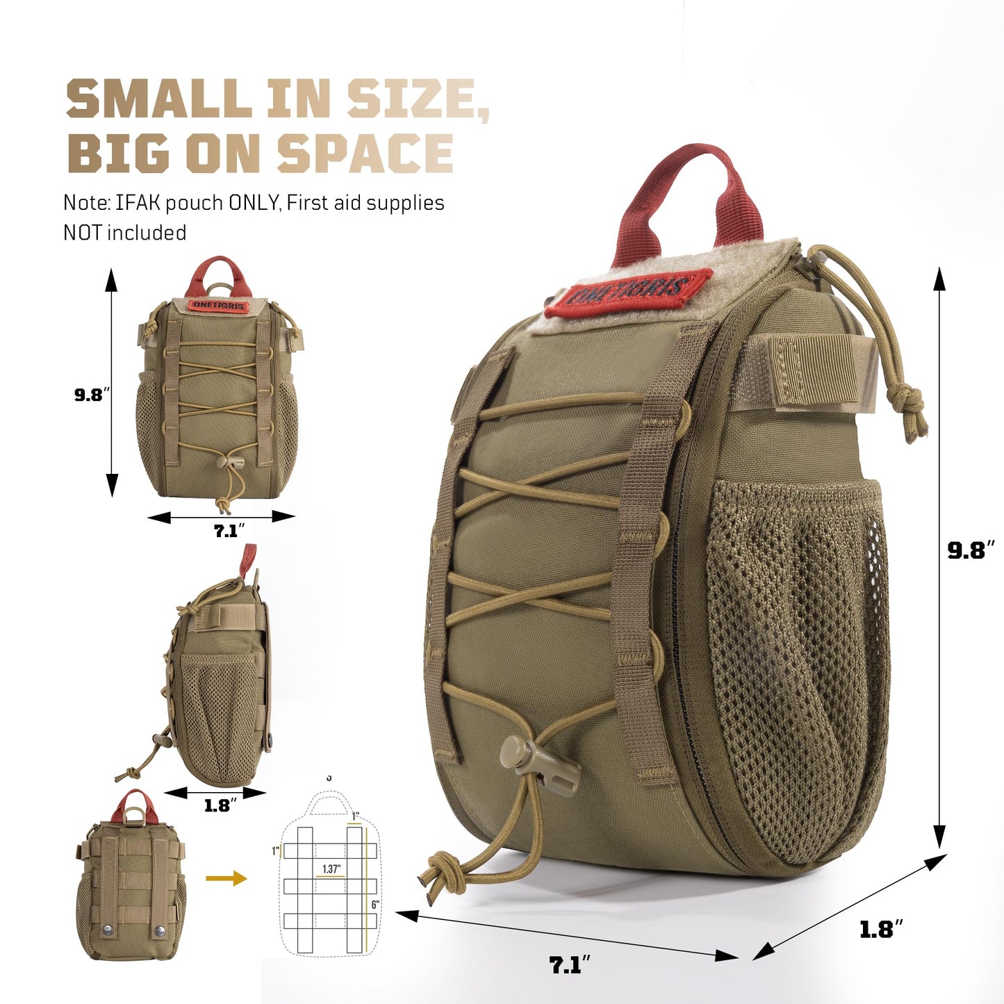 OneTigris Large IFAK Pouch, Tactical MOLLE Medical Bag with Internal Organizers, Rip-Away EMT Trauma Kit Pouch for Outdoor Hiking, Camping, Hunting & Emergency Prep (Empty)