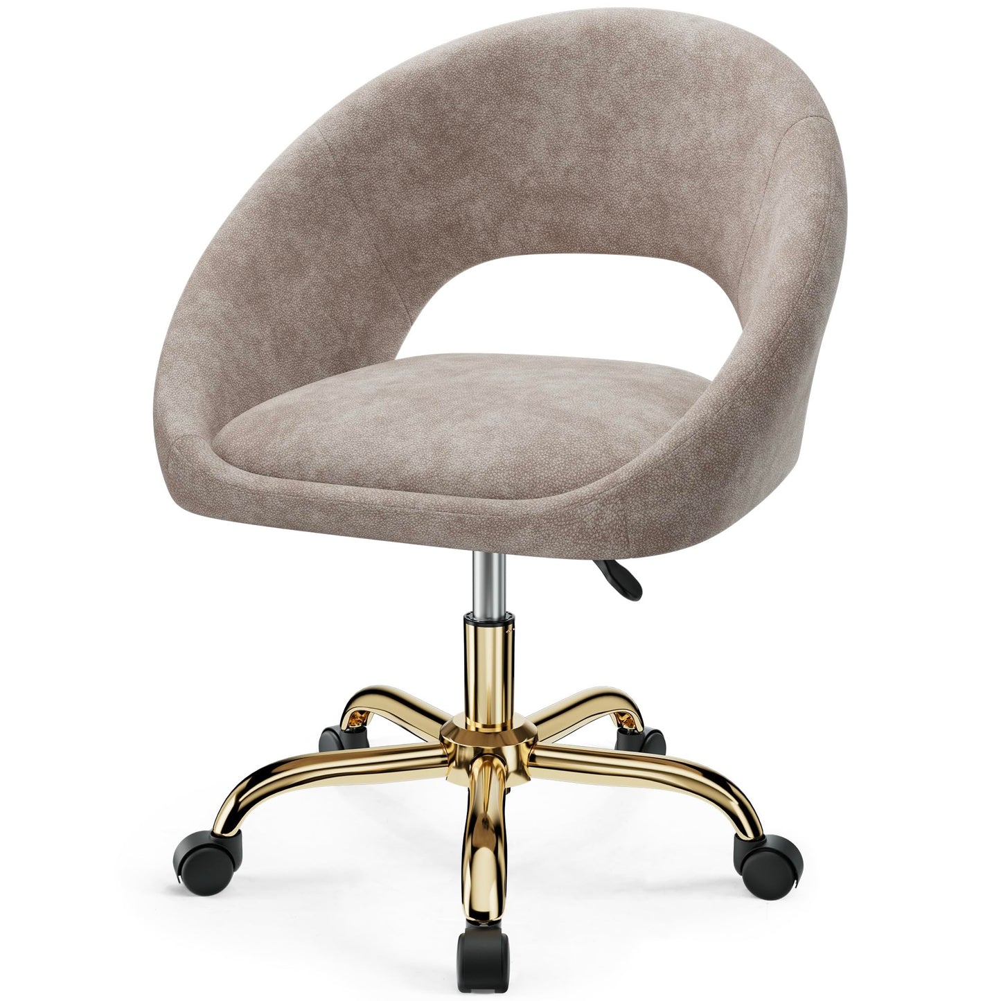 BestEra Vanity Chair with Wheels, Waterproof Modern Makeup Vanity Chairs with Back Adjustable Height, Comfy Cute Home Office Desk Chairs for Bedroom, Living Room (Khaki)