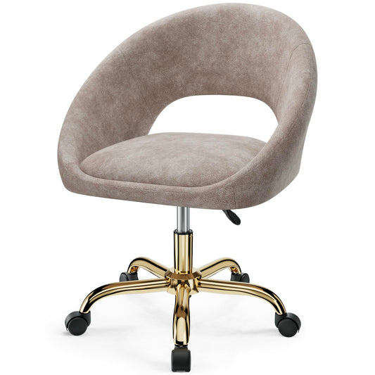 BestEra Vanity Chair with Wheels, Waterproof Modern Makeup Vanity Chairs with Back Adjustable Height, Comfy Cute Home Office Desk Chairs for Bedroom, Living Room (Khaki)