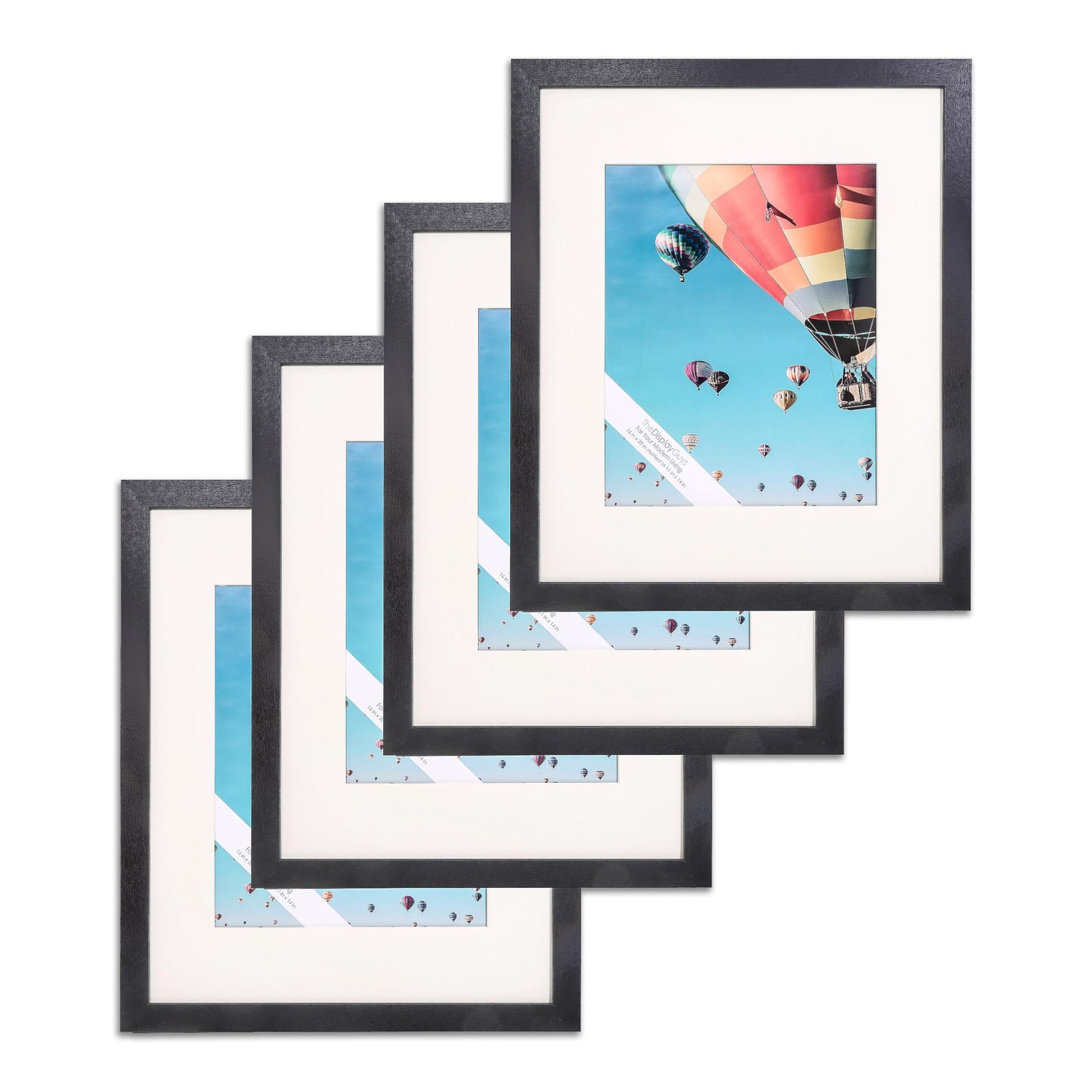 The Display Guys - Black Wooden Minimalist Picture Frames Set - Tempered Glass - 16x20 matted to 11x14 - Wall Hanging - 4-Pack