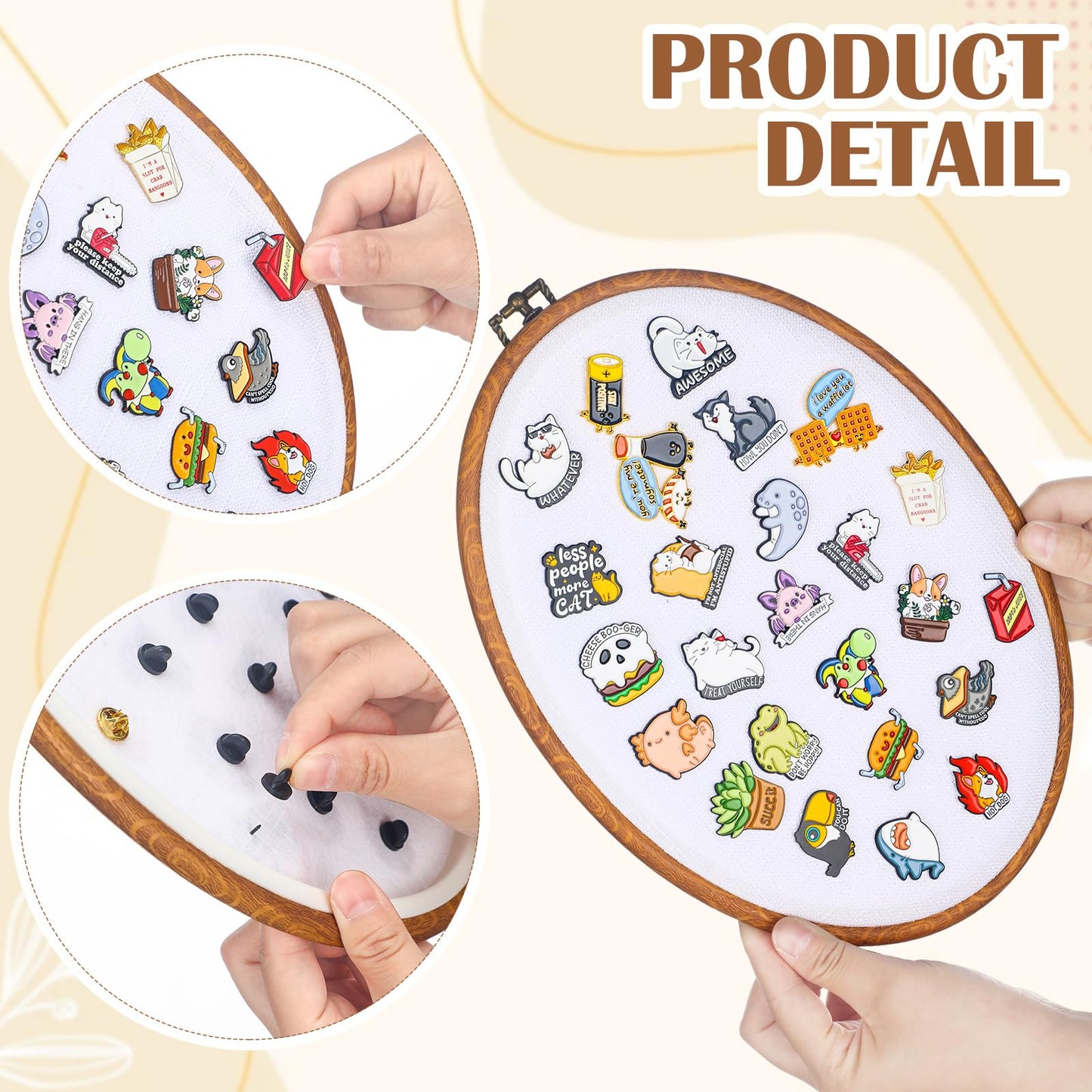 Yalikop Pin Display Board Fabric Enamel Pin Boards Wall Hanging Brooch Earrings Necklace Jewelry Holder Organizer Display Storage Back to School Gift for Home Summer Holiday(White,11.4" X 8.6",2)