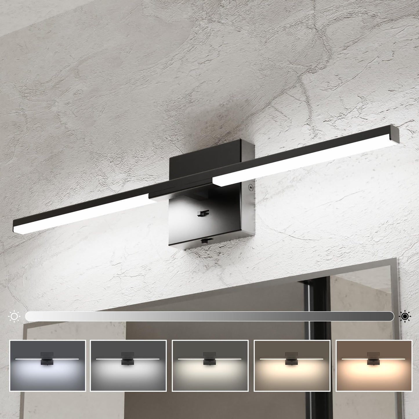 Ensenior Modern Bathroom Vanity Light 24 inch, Built-in Dimmer, 14W Dimmable 5CCT Led Bath Lights, Black Bar Vanity Light for Bathroom Mirror Cabinets Bedroom-FCC & ETL Certificated