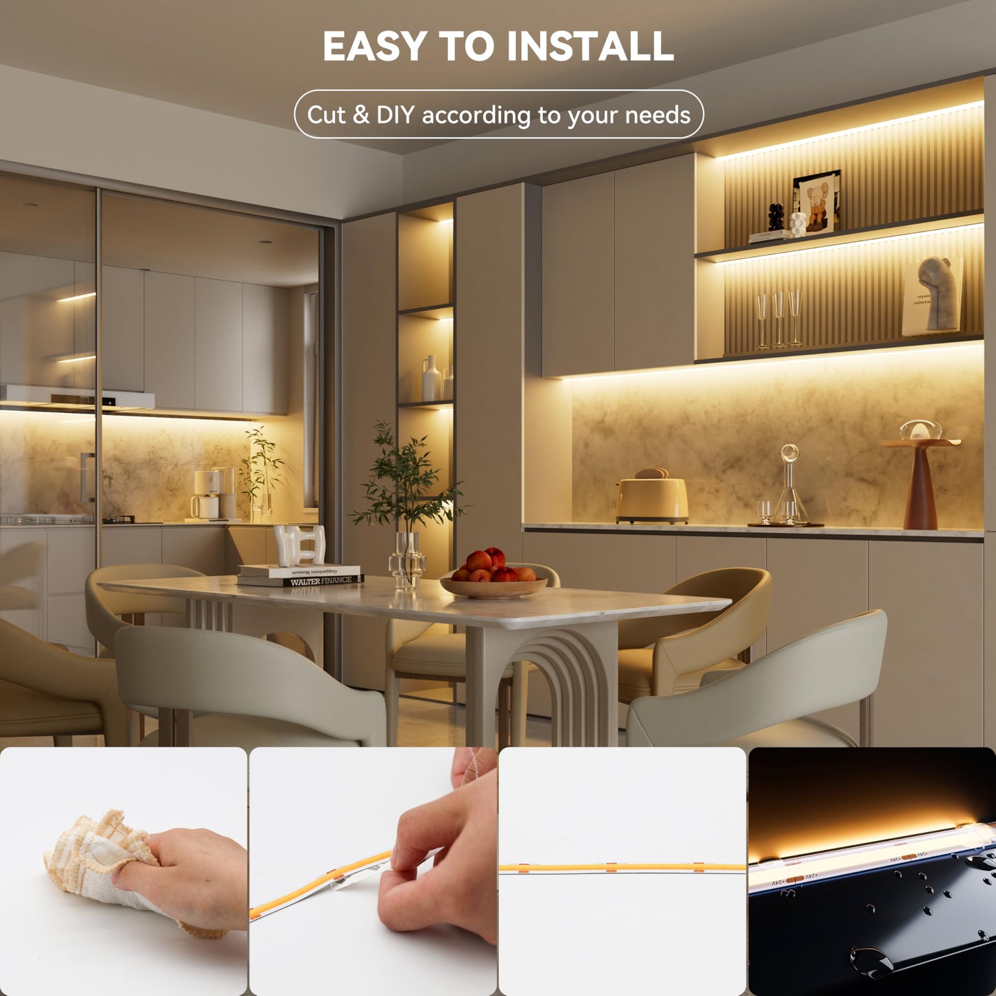 PAUTIX COB LED Strip Light IP65 Waterproof 32.8ft/10m 5040LEDs Warm White 2700K,High Lumen Flexible CRI93+ LED Tape 24V Super Bright,for Home&Office Lighting Project(Adapter&Dimmer Sold Separately)