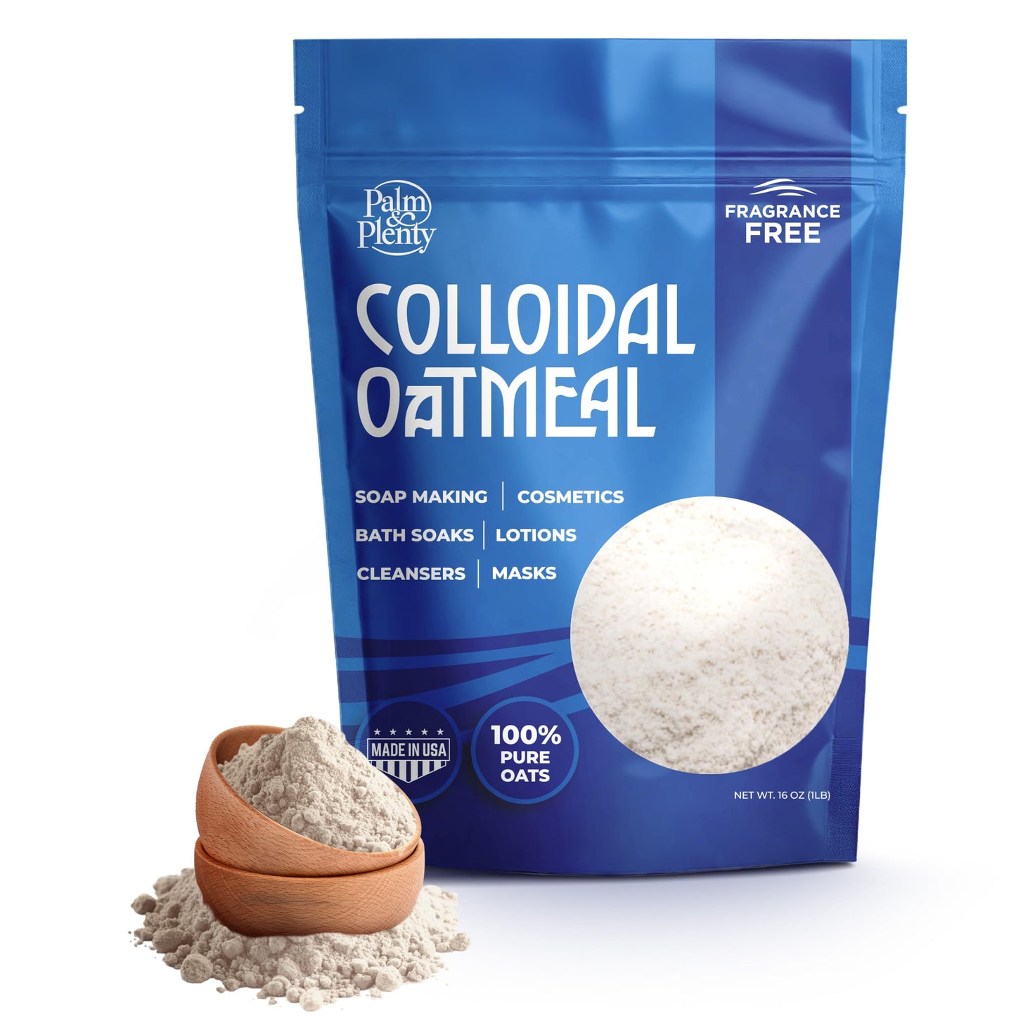 Palm and Plenty 100% Colloidal Oatmeal - Unscented, Ideal for DIY Bath Products, Skincare, Cosmetics, Natural Oatmeal Bath for Itching Adults, Soothing Agent for Itchy, Irritated Skin, 16oz