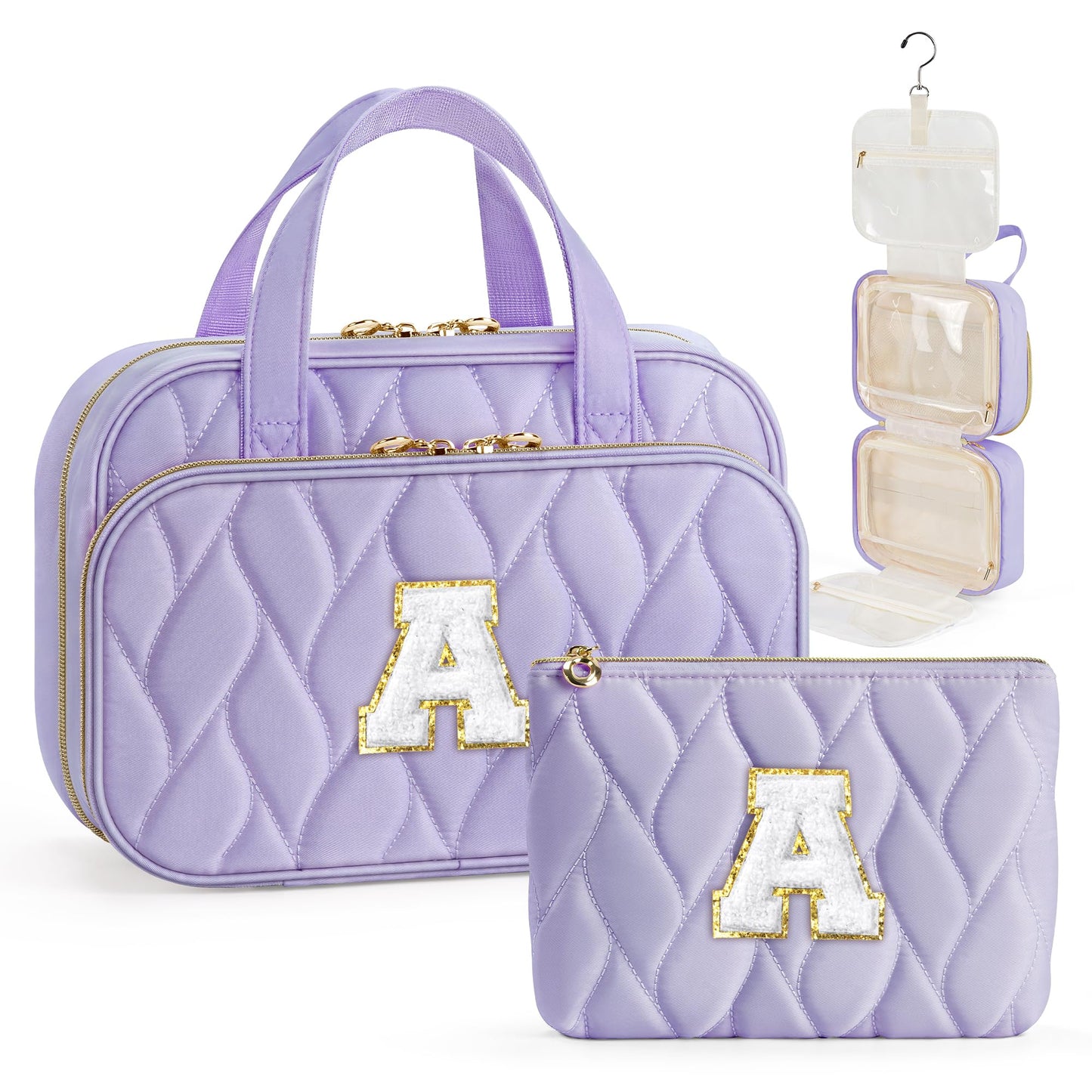 YOOLIFE Travel Toiletry Bag - Hanging Toiletry Bag for Women, Large Capacity Personalized Travel Toiletry Bag and Makeup Bag, Portable Travel Organizer Purple - A