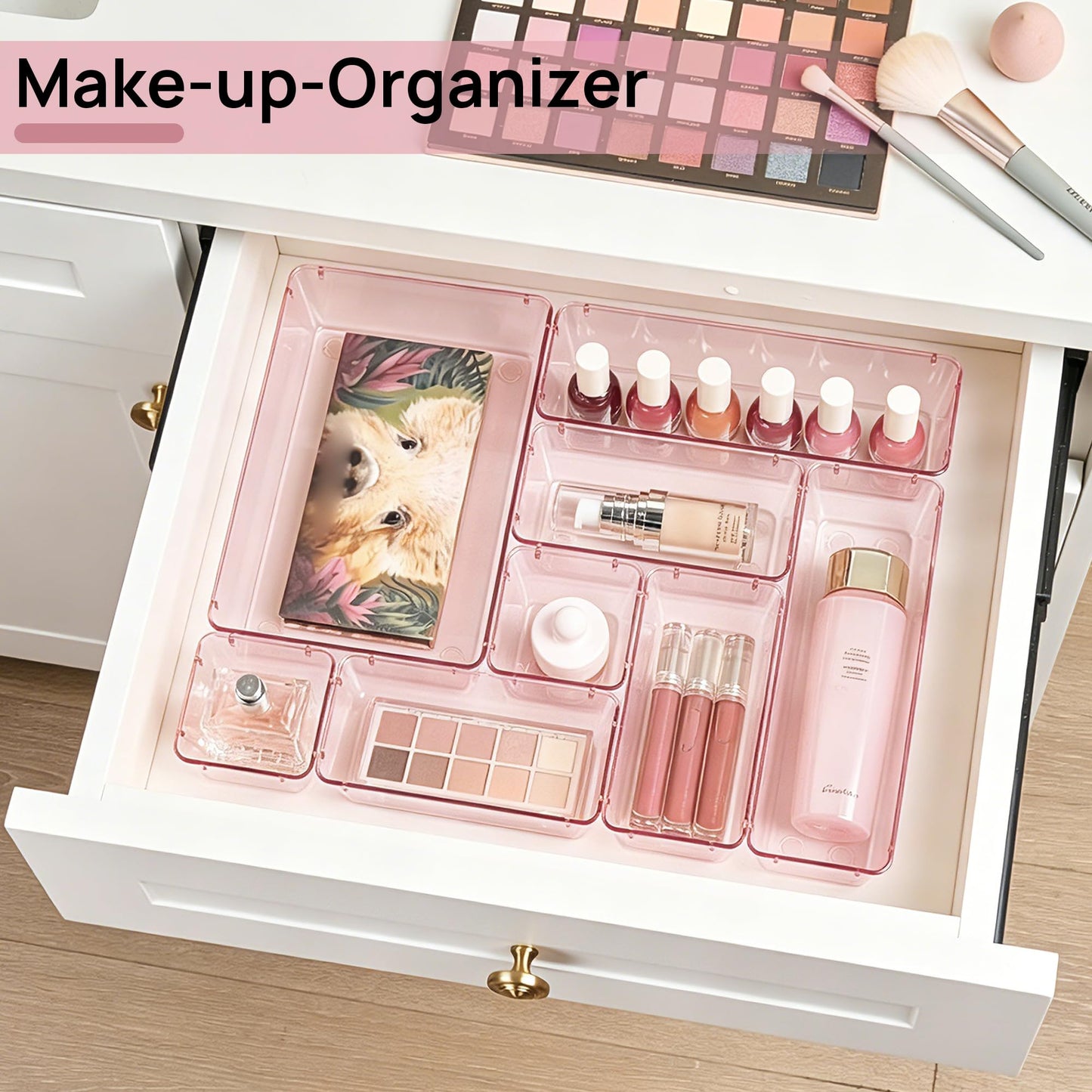 Vtopmart 25 PCS Plastic Drawer Organizers Set, 4-Size Versatile Bathroom and Vanity Drawer Organizer Trays, Storage Bins for Makeup, Bedroom, Kitchen Gadgets Utensils and Office